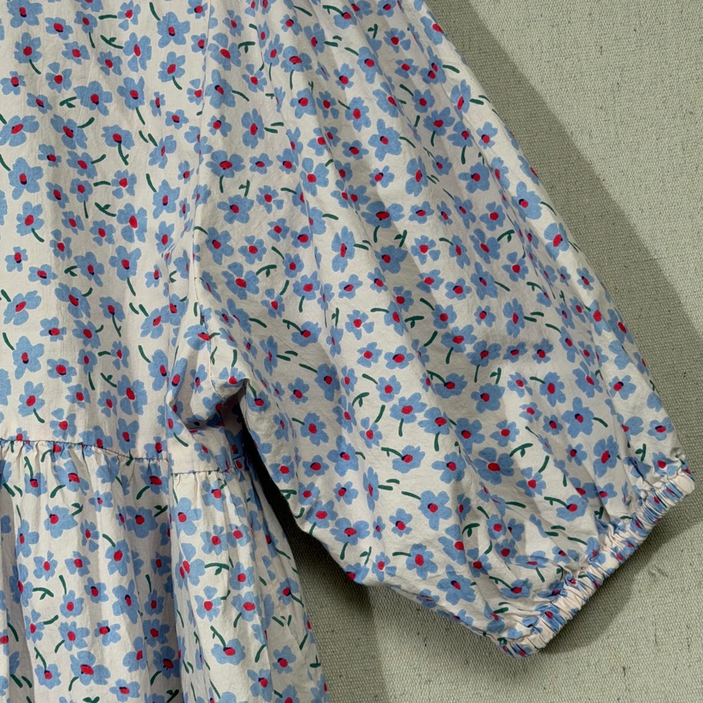 Damson Madder Greta Ditsy Floral Midi Dress UK 14 Pink Blue Puff Sleeve Pockets - Picture 10 of 13